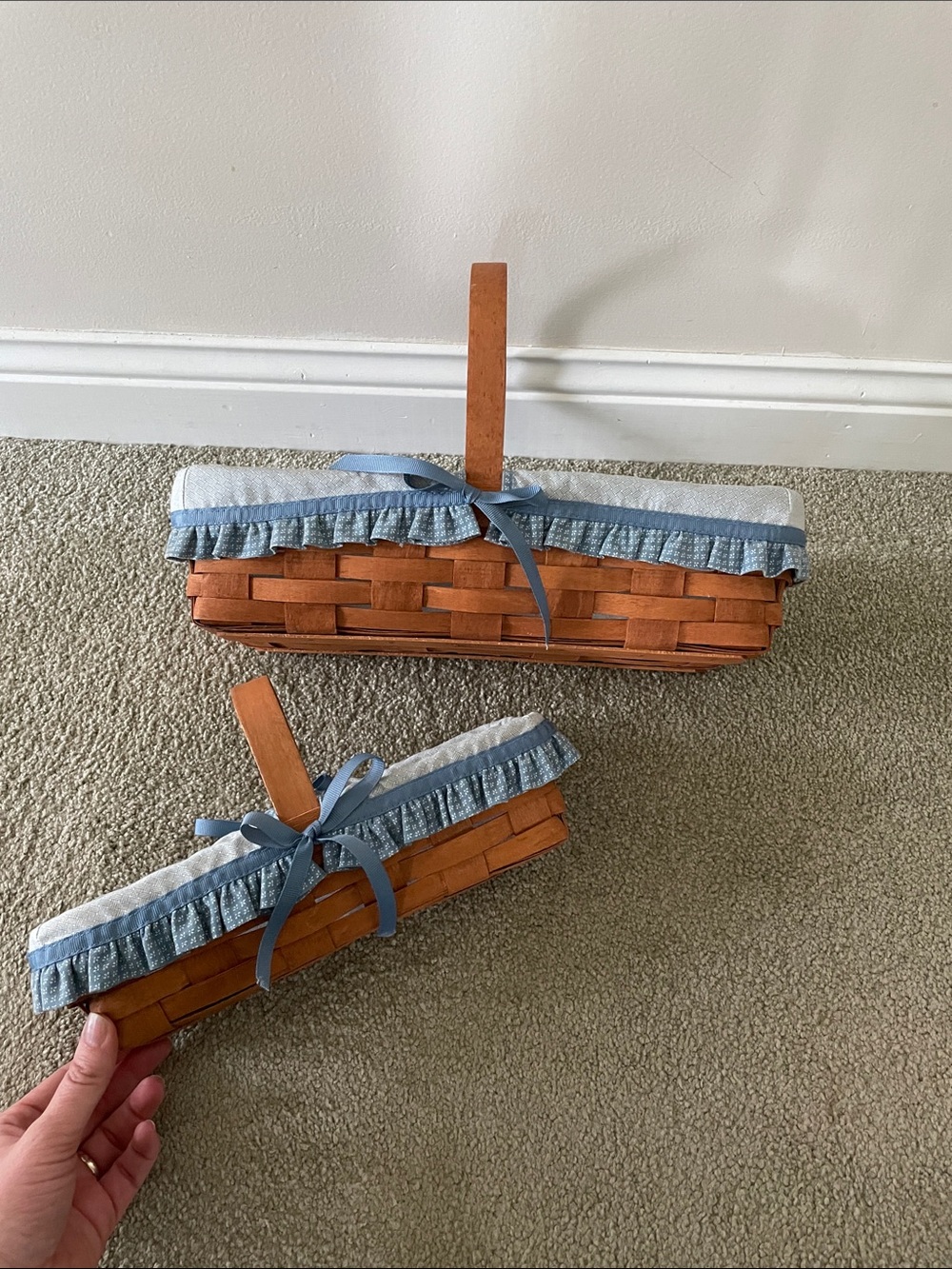 Longaberger Brown Basket Pair with Blue liner